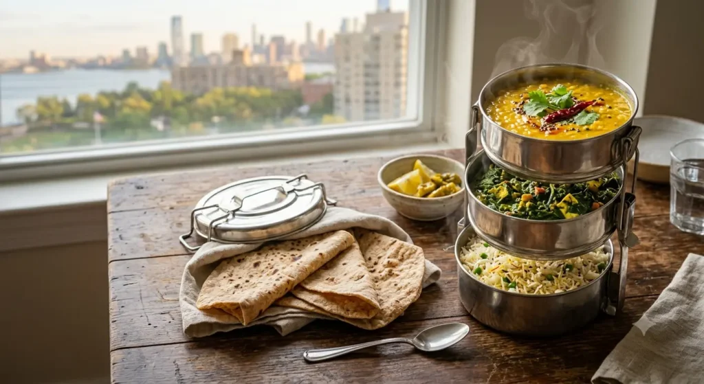 Best veg tiffin service in Jersey City – premium homemade Indian vegetarian tiffin box with dal, sabzi, roti and rice