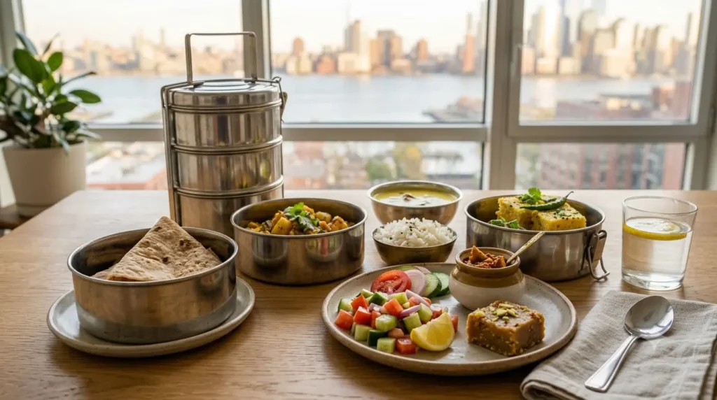 Indian tiffin service menu with Gujarati food and traditional meal items